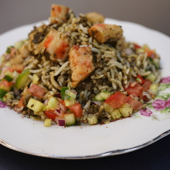 Herbed Rice with Vegambas (Meygoo Polo)